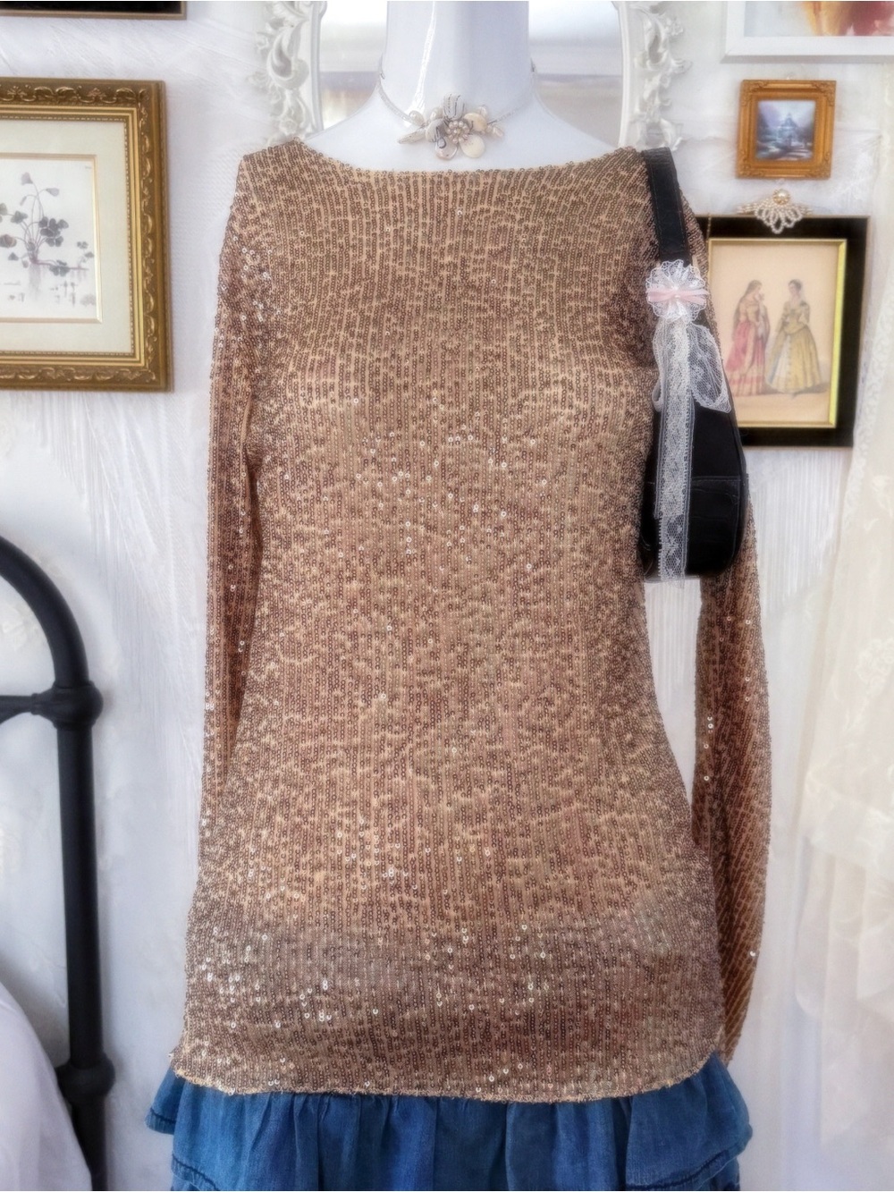Glam shimmery sparkle sequin gold top